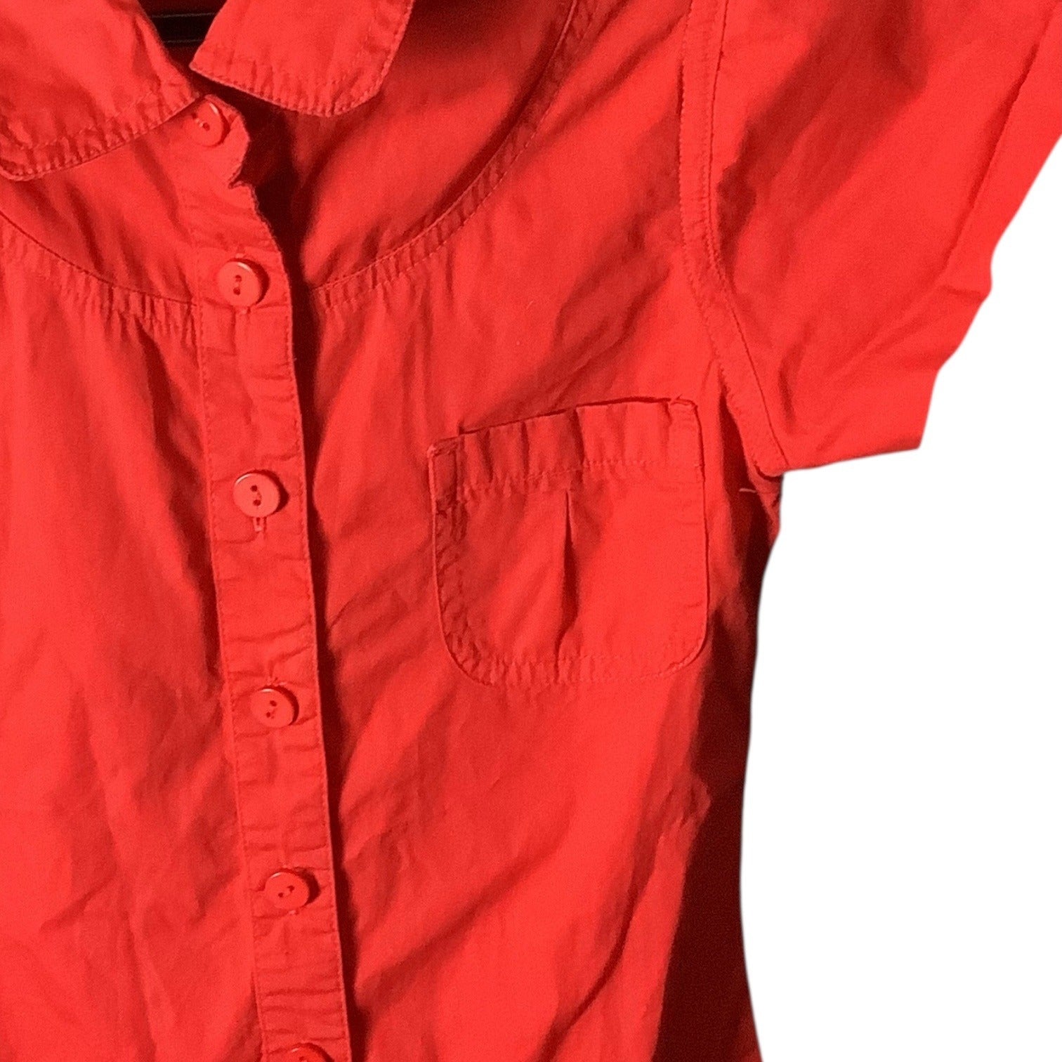 NoFuze Girls Red Button Up Dress Size S Cotton Short Sleeves Collared 3 Pockets