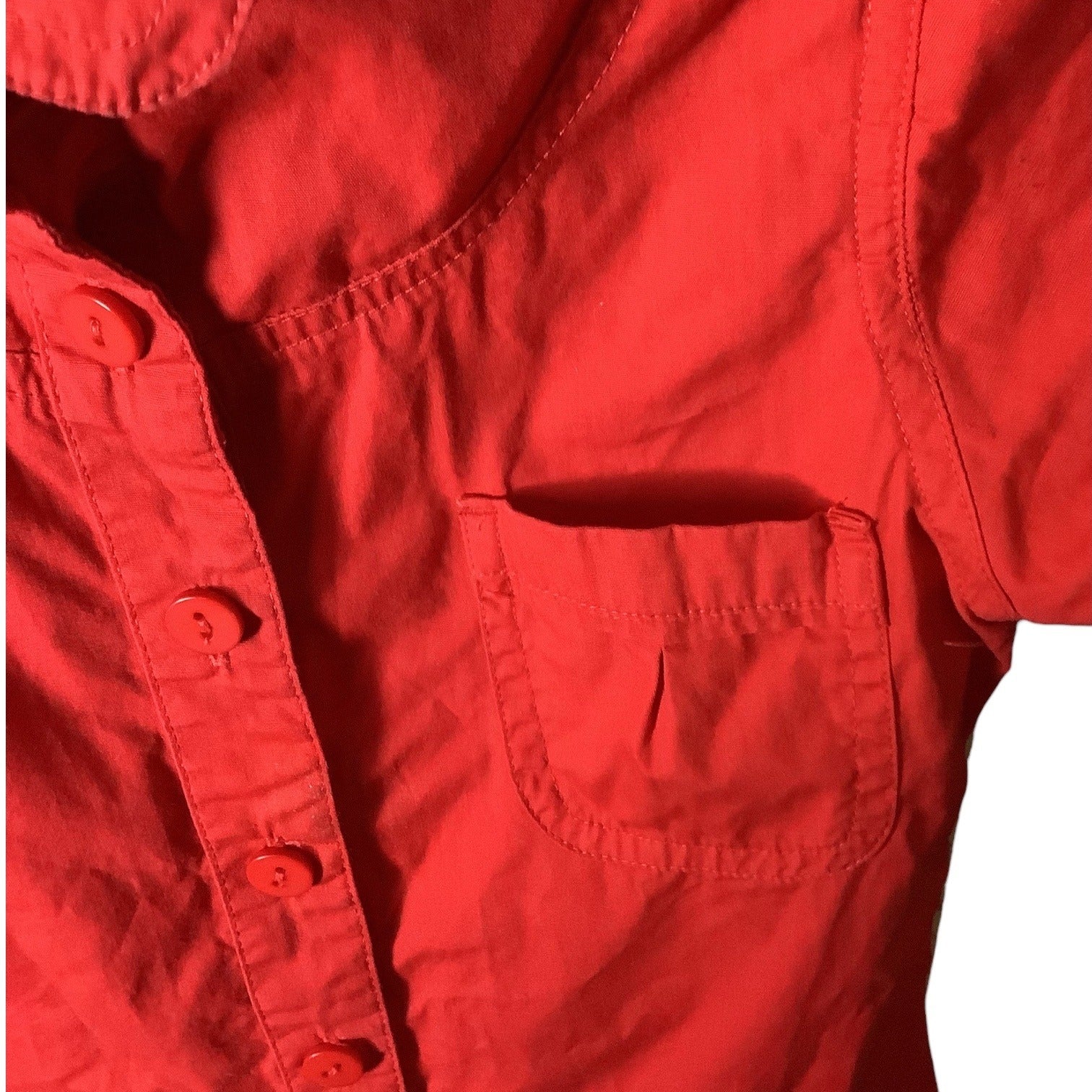 NoFuze Girls Red Button Up Dress Size S Cotton Short Sleeves Collared 3 Pockets