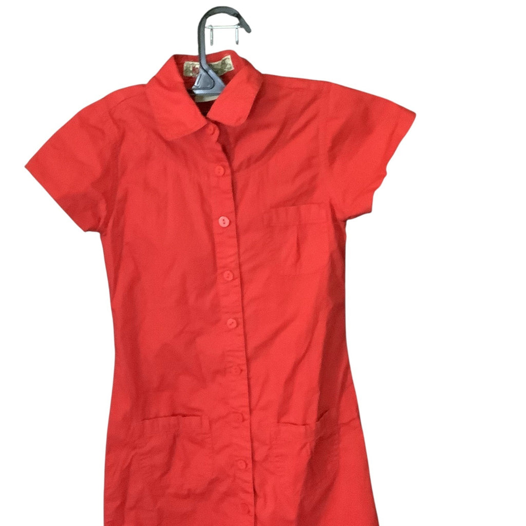 NoFuze Girls Red Button Up Dress Size S Cotton Short Sleeves Collared 3 Pockets