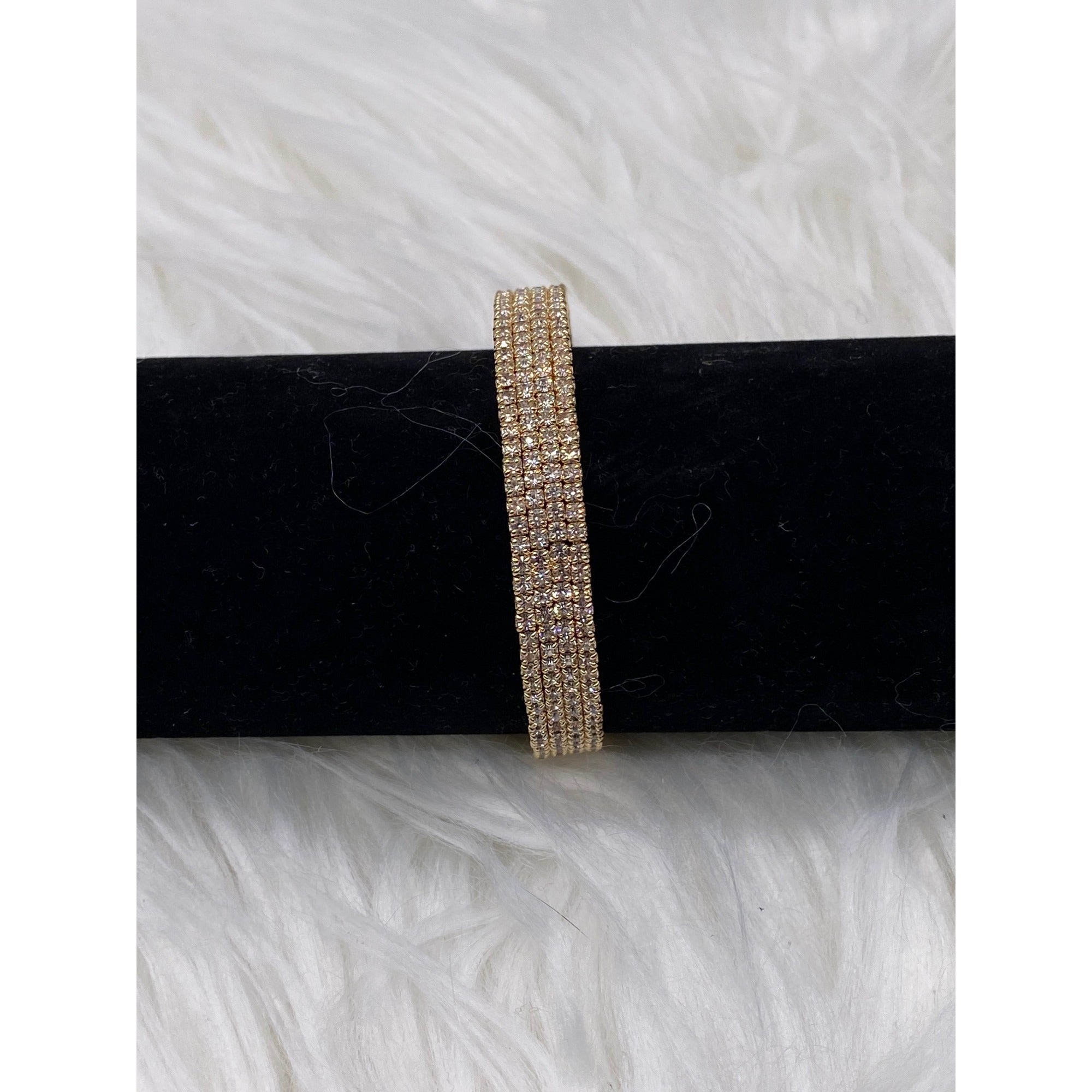 Women's Layered Rhinestones Golden Bangle Bracelet Jewelrly