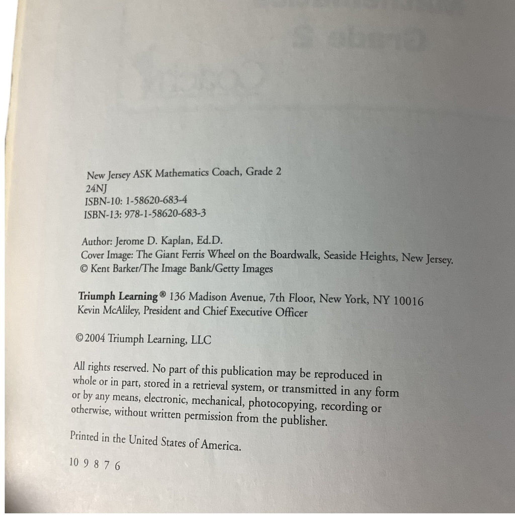 New Jersey ASK Coach Mathematics Grade 2 By Triumph Learning Paperback 2004