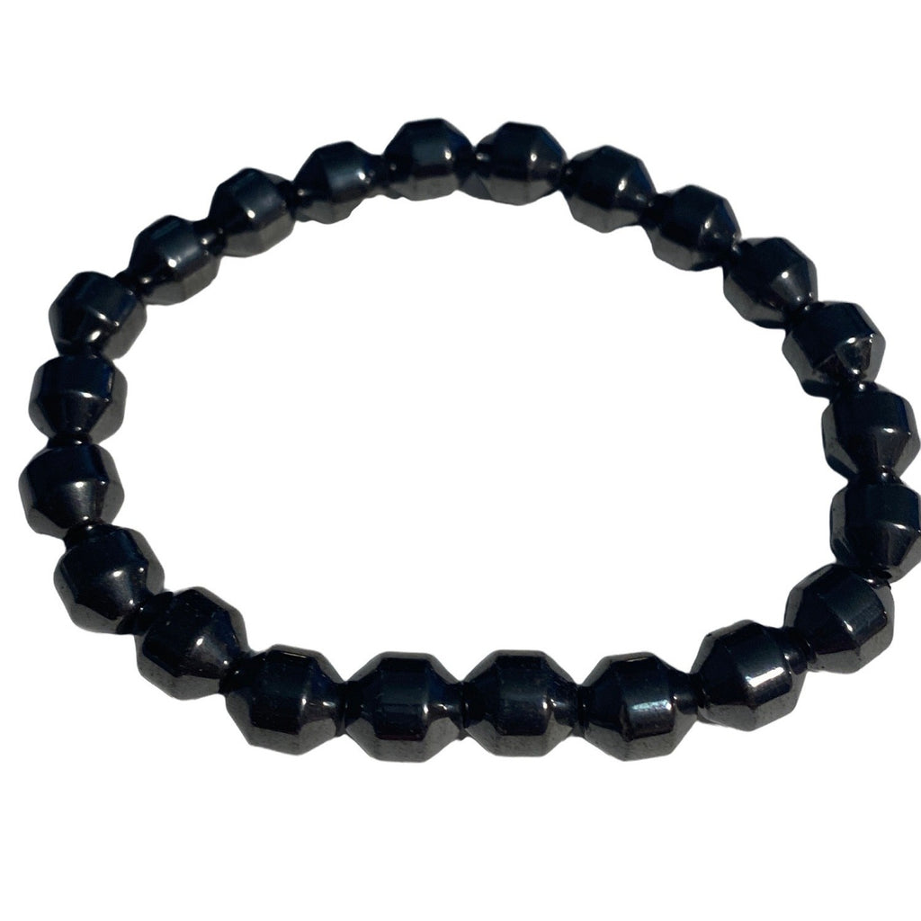 Black Faceted Bead Stretch Bracelet Unisex Fashion Jewelry