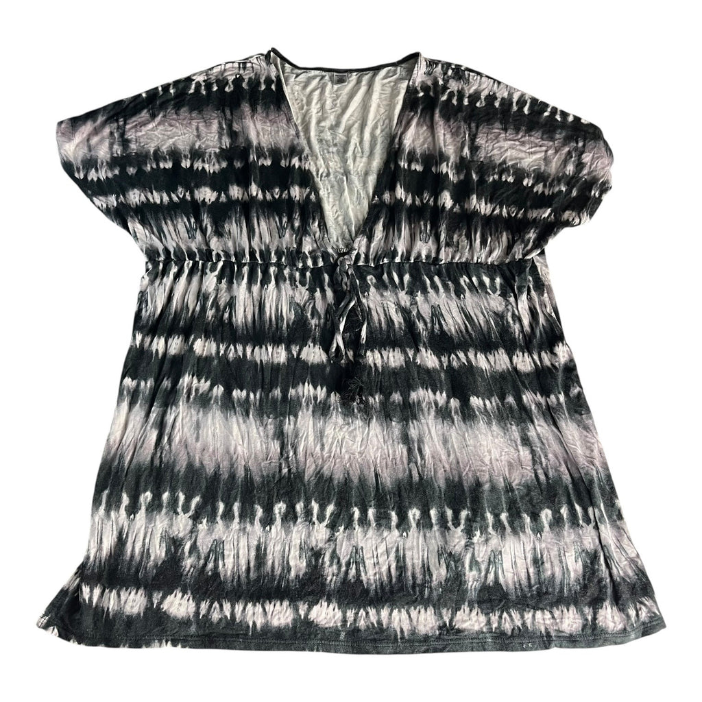Joe Boxer Womens Tie Dye Camisole Blouse Size 1X/2X Black & Gray V-Neck Tassels