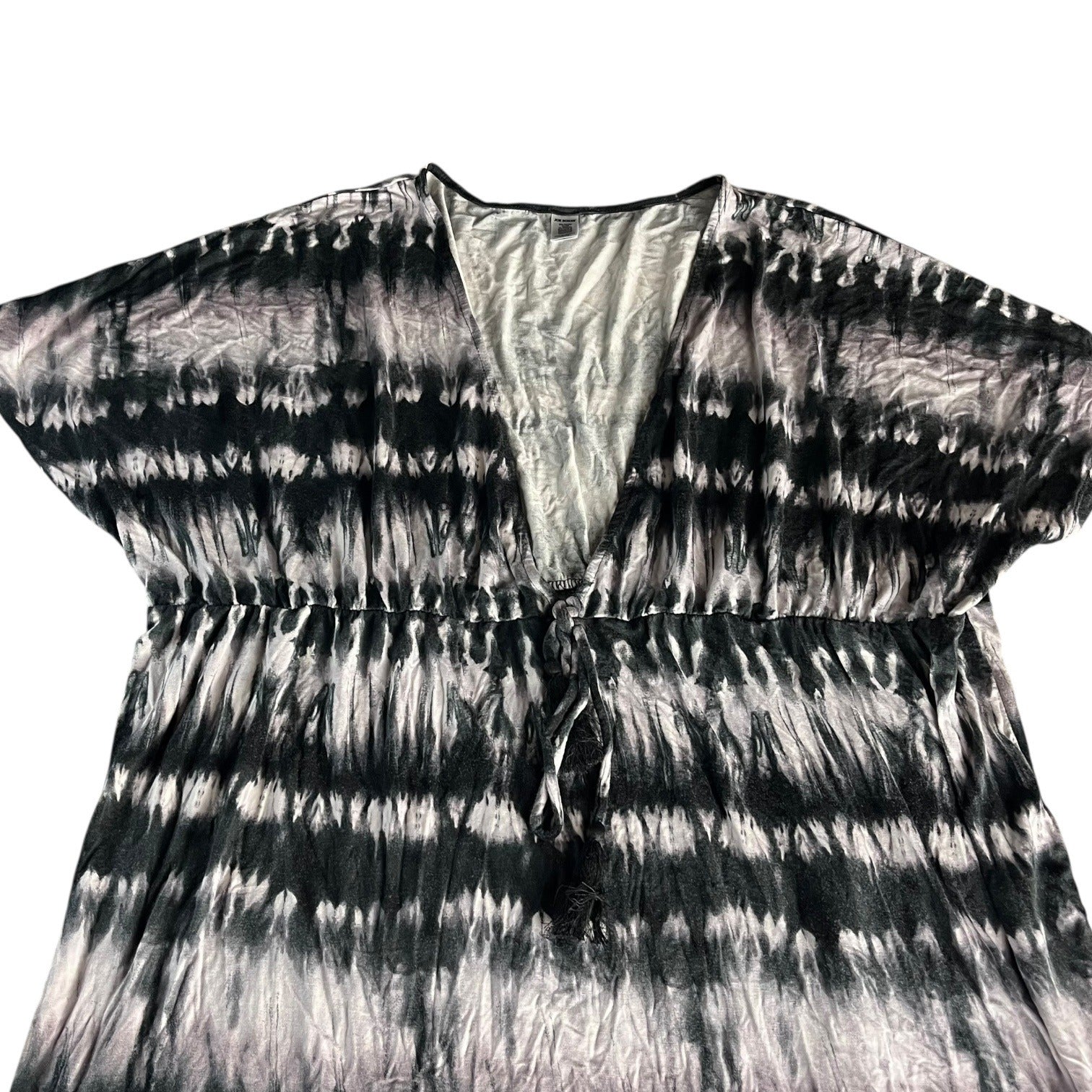 Joe Boxer Womens Tie Dye Camisole Blouse Size 1X/2X Black & Gray V-Neck Tassels