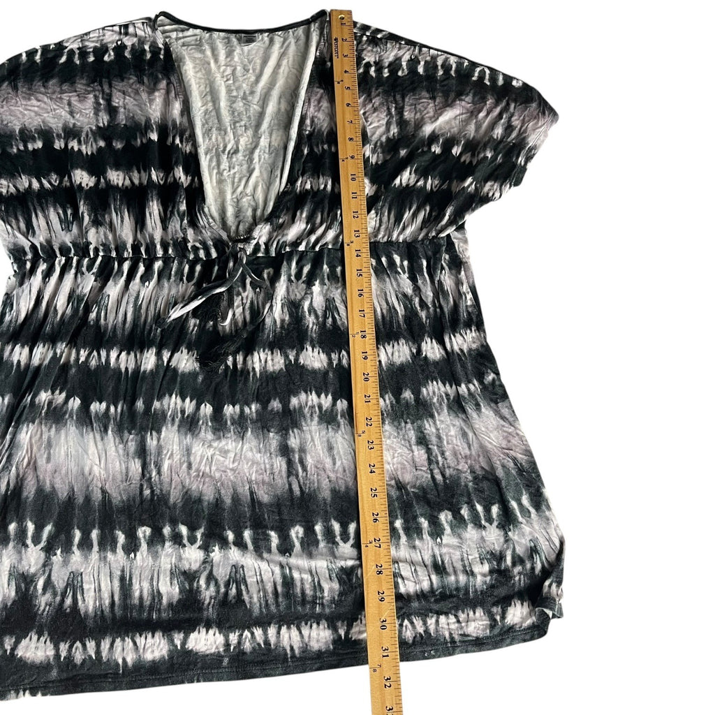 Joe Boxer Womens Tie Dye Camisole Blouse Size 1X/2X Black & Gray V-Neck Tassels