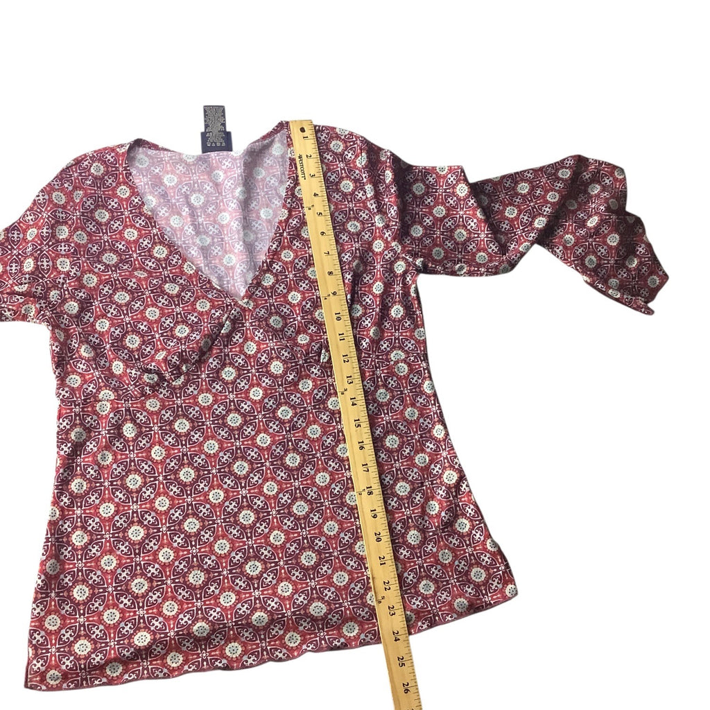 Route 66 Ladies Red Blouse Flare Bell Sleeves Sz M Boho Geometric Pattern