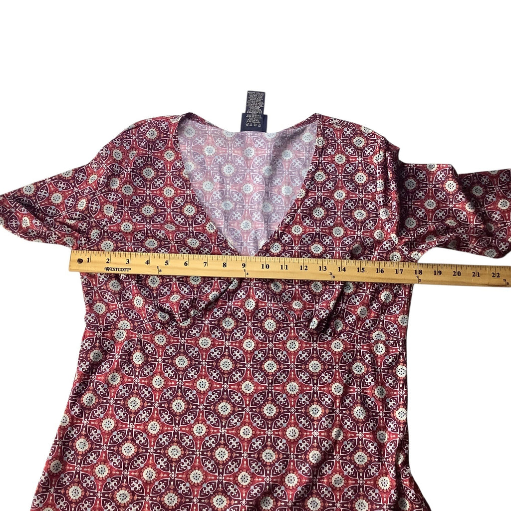 Route 66 Ladies Red Blouse Flare Bell Sleeves Sz M Boho Geometric Pattern