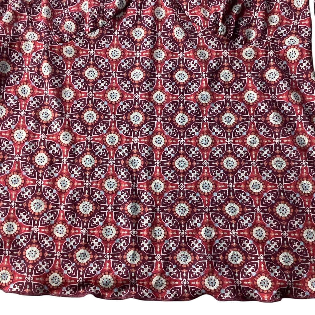 Route 66 Ladies Red Blouse Flare Bell Sleeves Sz M Boho Geometric Pattern