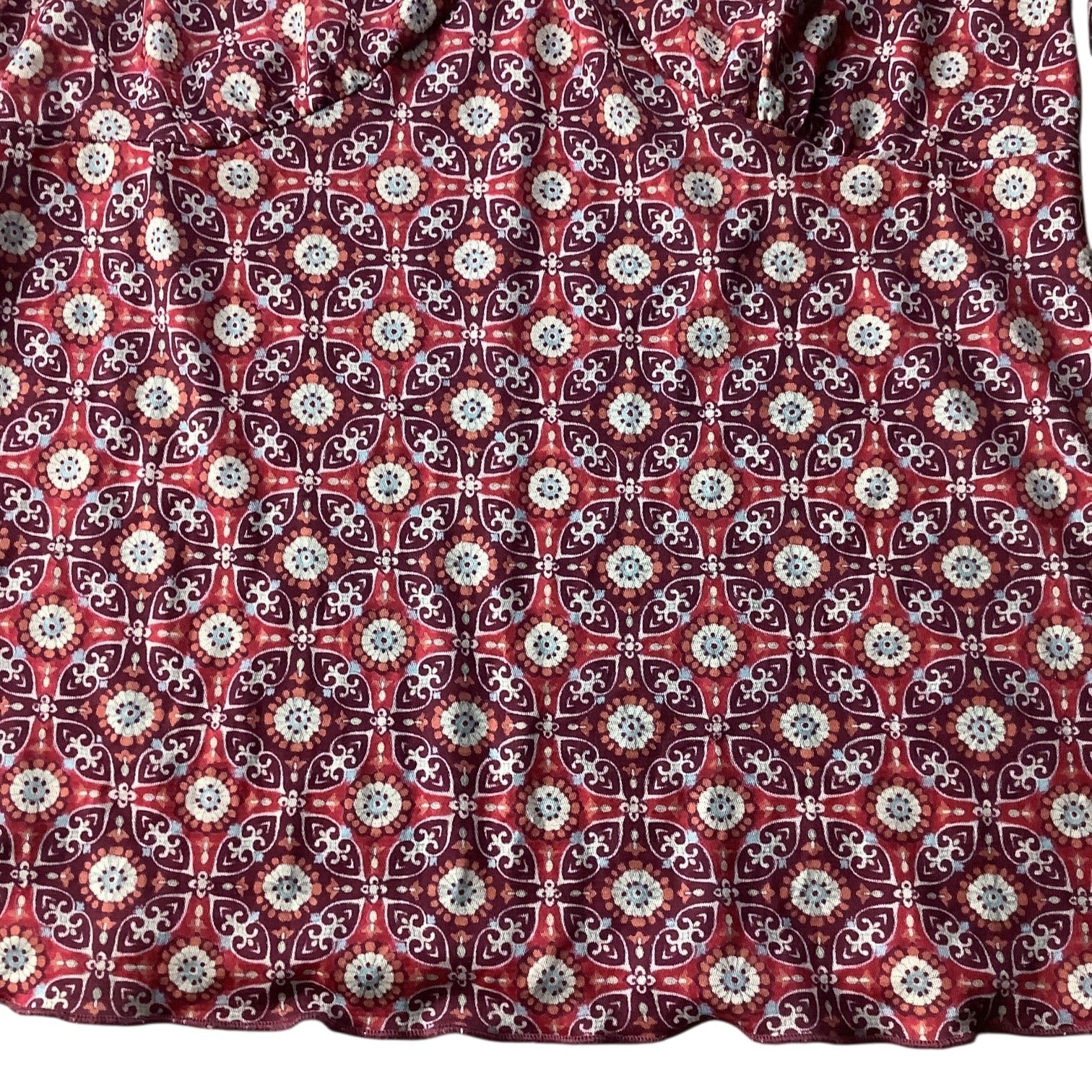 Route 66 Ladies Red Blouse Flare Bell Sleeves Sz M Boho Geometric Pattern