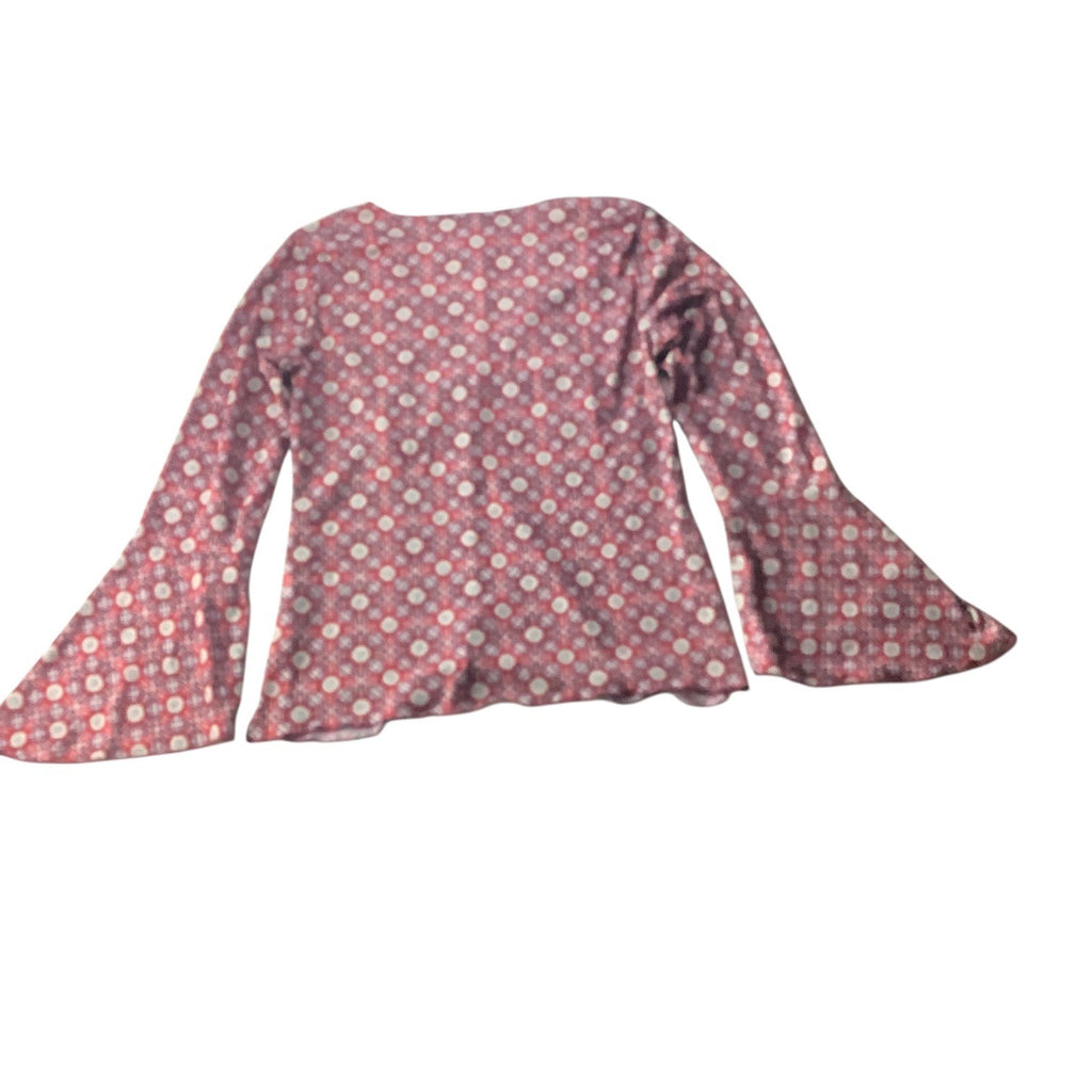Route 66 Ladies Red Blouse Flare Bell Sleeves Sz M Boho Geometric Pattern