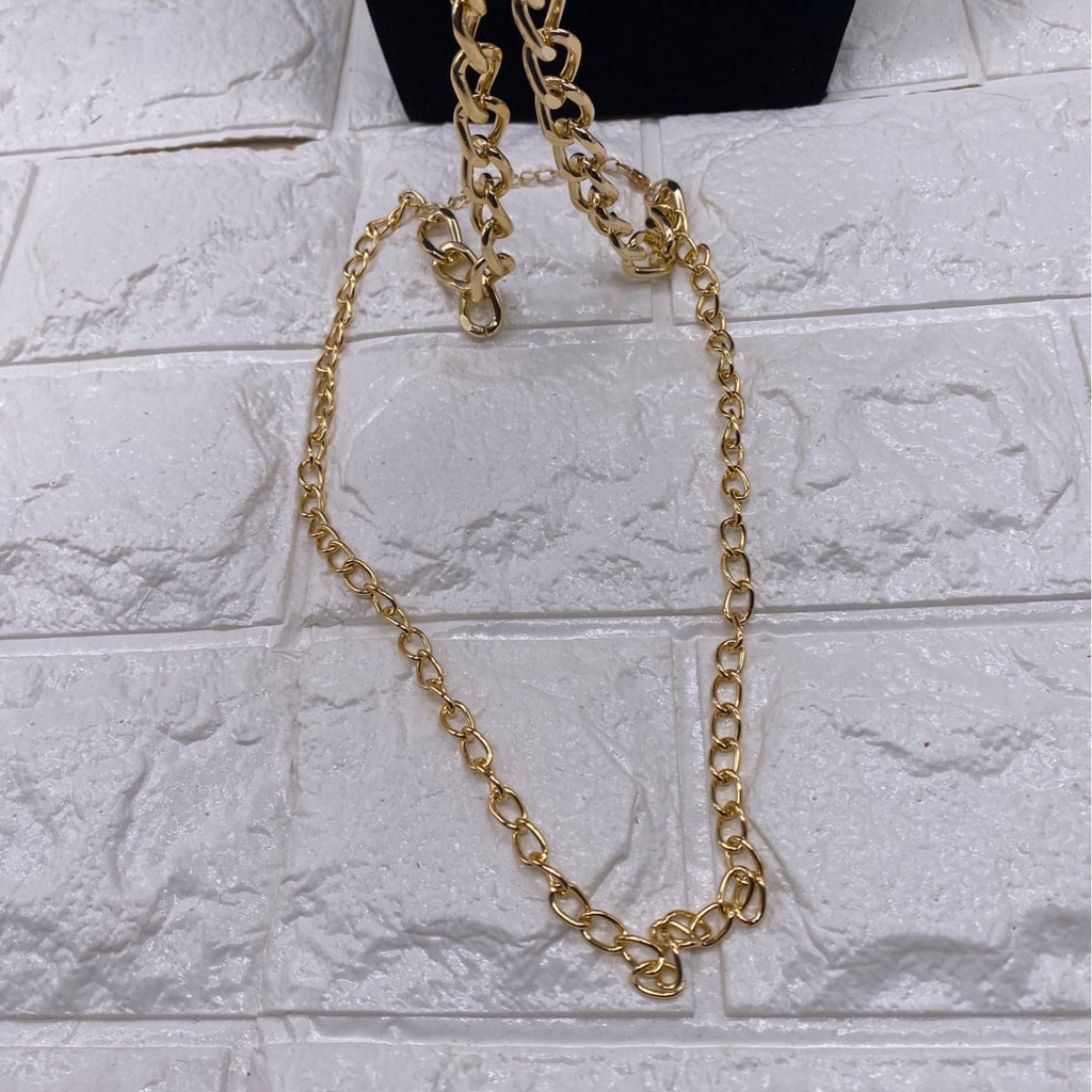 Double-Strand Curb Chain Heart Pendant Women’s Necklace Gold Tone