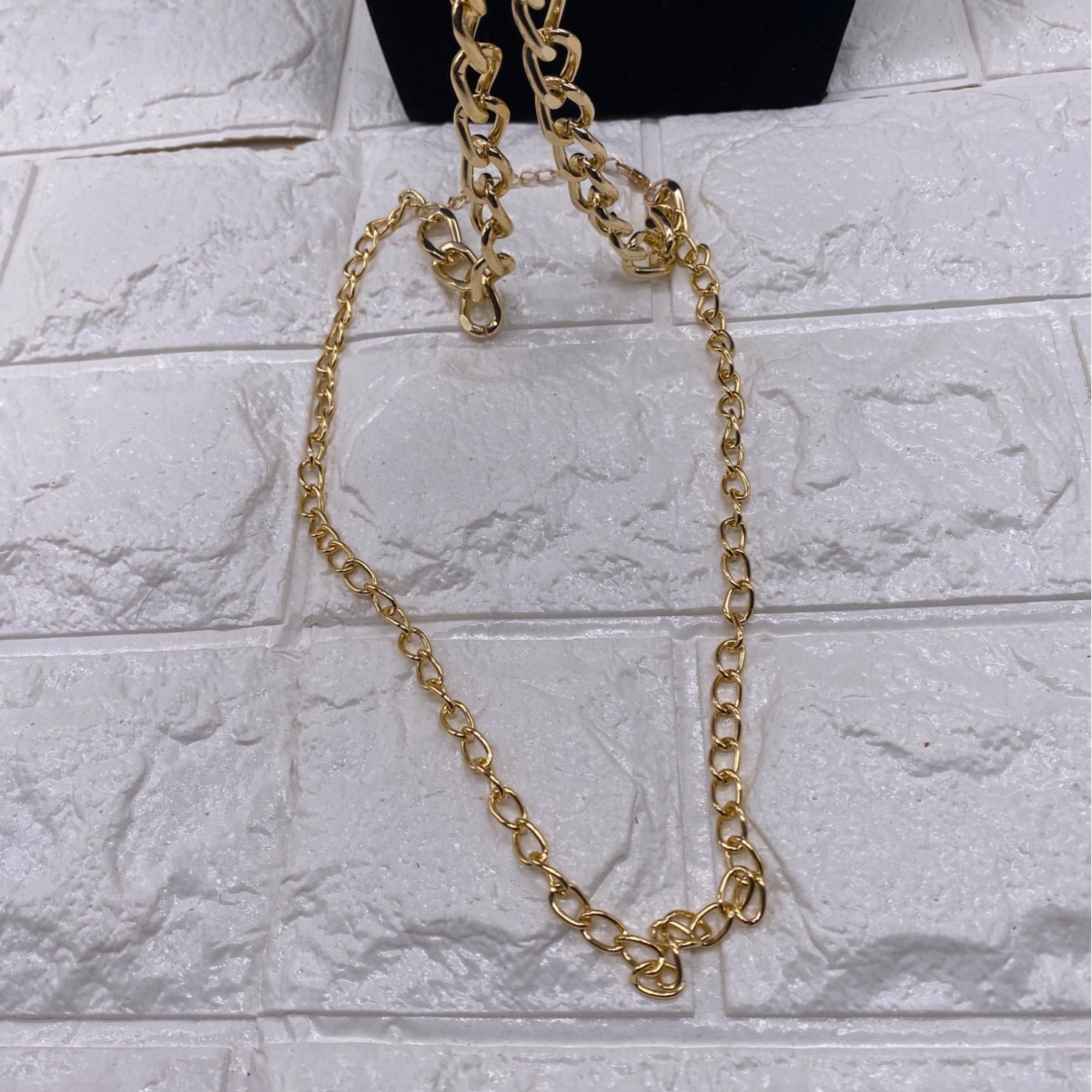 Double-Strand Curb Chain Heart Pendant Women’s Necklace Gold Tone