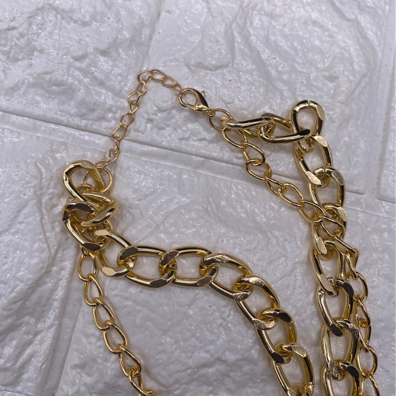 Double-Strand Curb Chain Heart Pendant Women’s Necklace Gold Tone