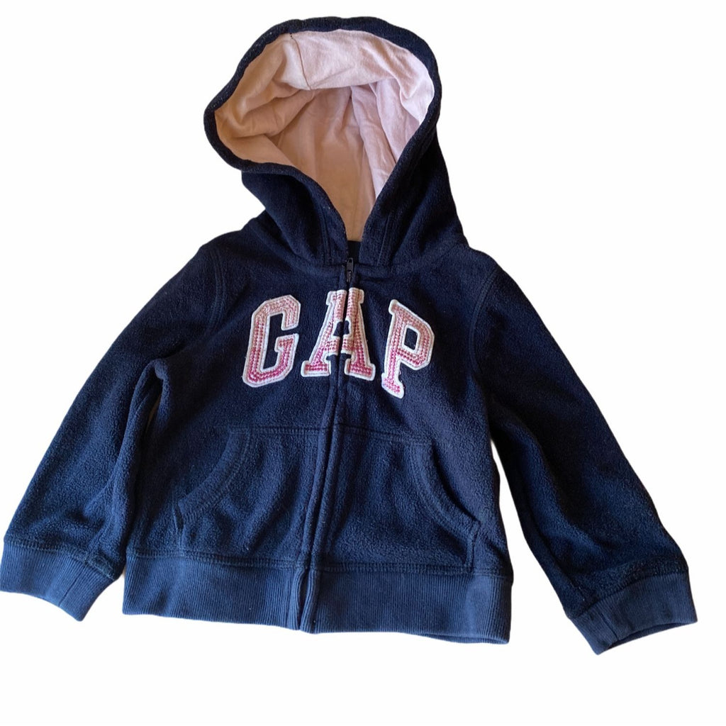 Baby Gap Toddler Girls Full-Zip Hoodie Size 18-24M Navy With Pink & White Accents
