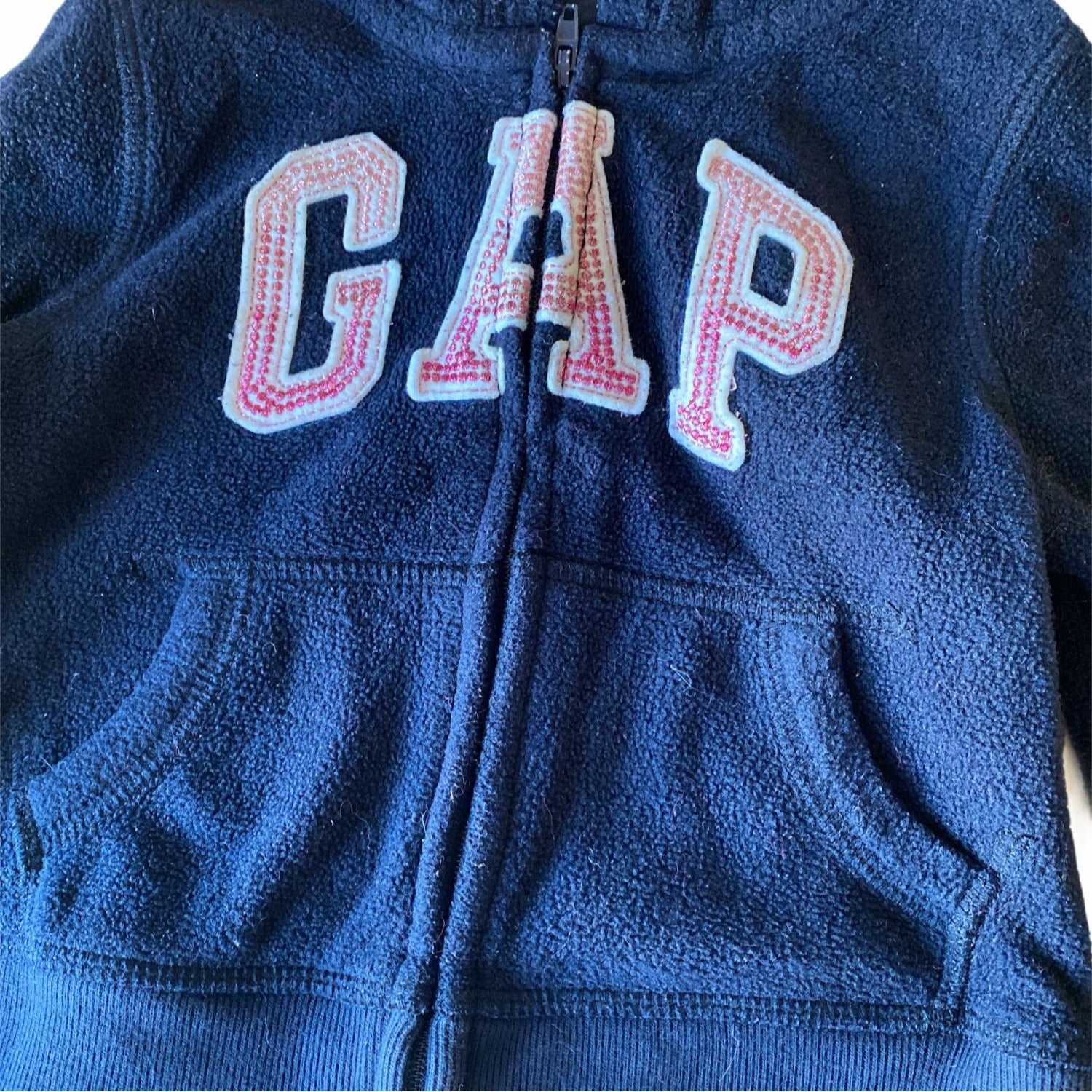 Baby Gap Toddler Girls Full-Zip Hoodie Size 18-24M Navy With Pink & White Accents