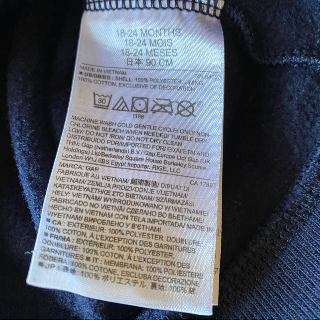 Baby Gap Toddler Girls Full-Zip Hoodie Size 18-24M Navy With Pink & White Accents