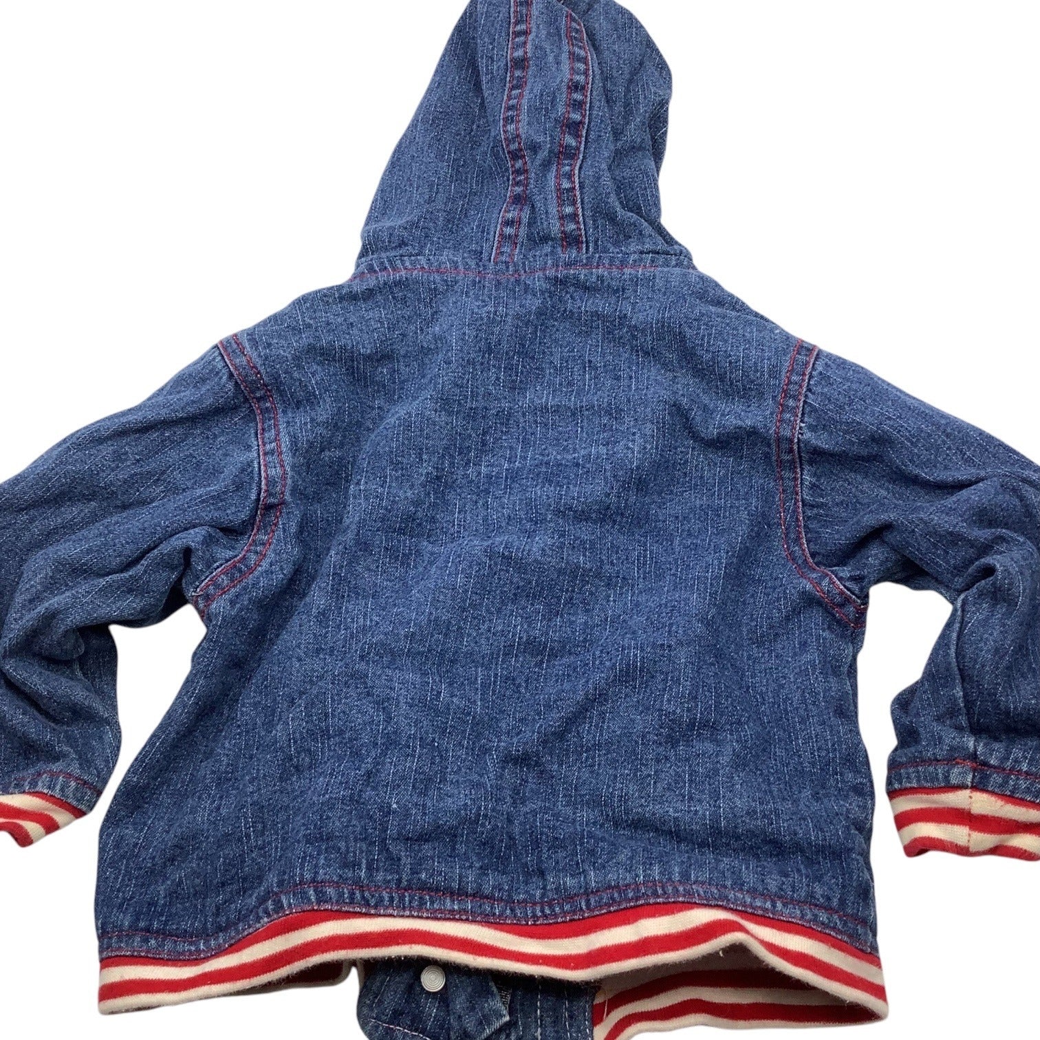 Mon Petit Baby Girl Size 24M Denim Jacket With Faux Fur Hood & Heart Patch