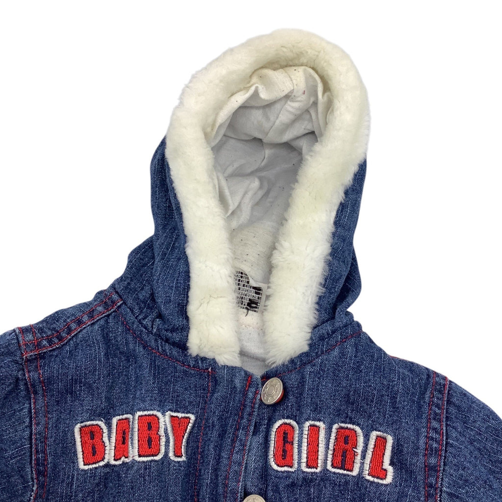 Mon Petit Baby Girl Size 24M Denim Jacket With Faux Fur Hood & Heart Patch