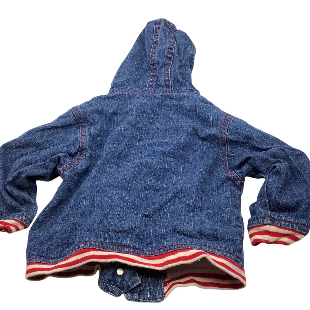 Mon Petit Baby Girl Size 24M Denim Jacket With Faux Fur Hood & Heart Patch