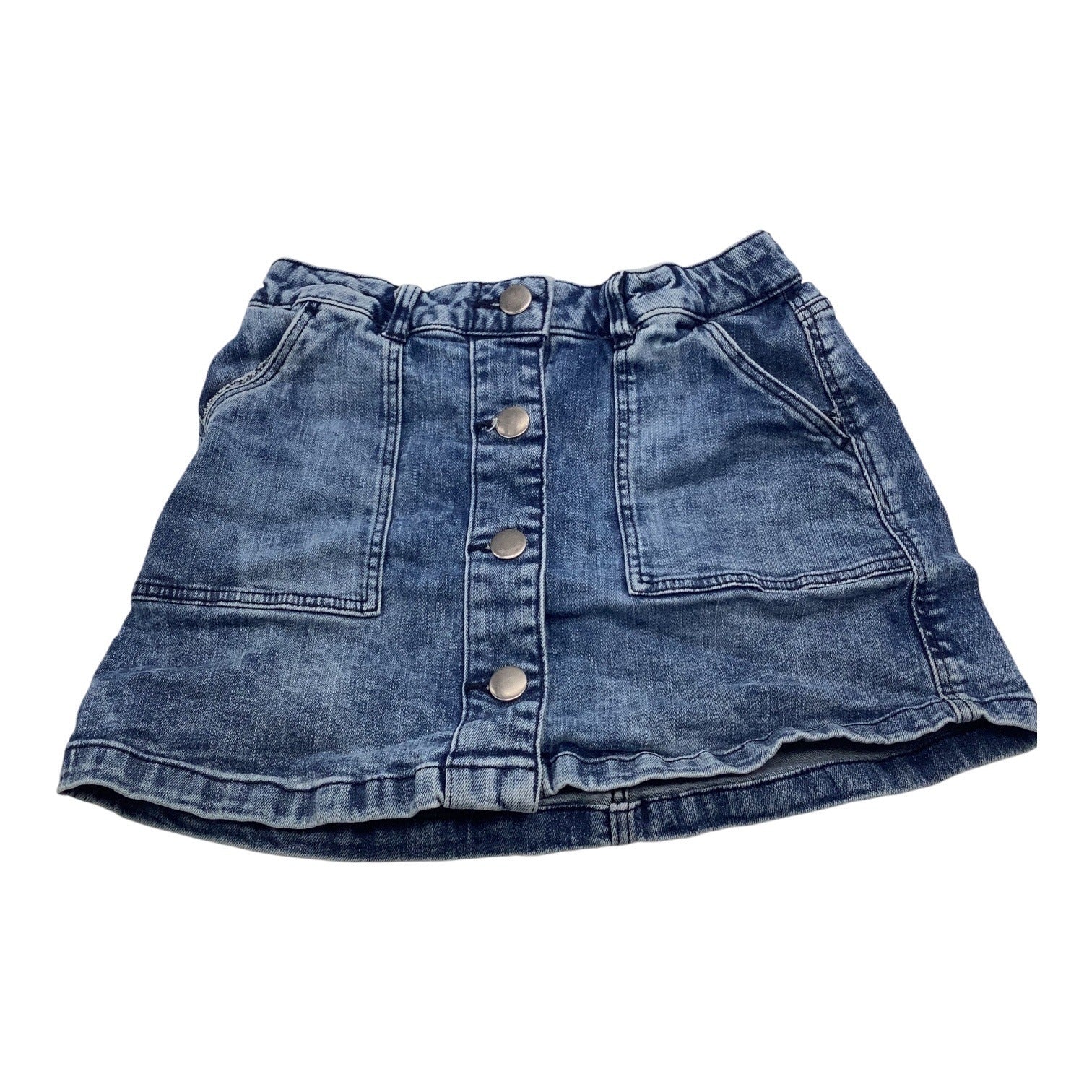 Girls Denim Skirt Blue Size 10-11 Elastic Waist With Button Closure & Pockets