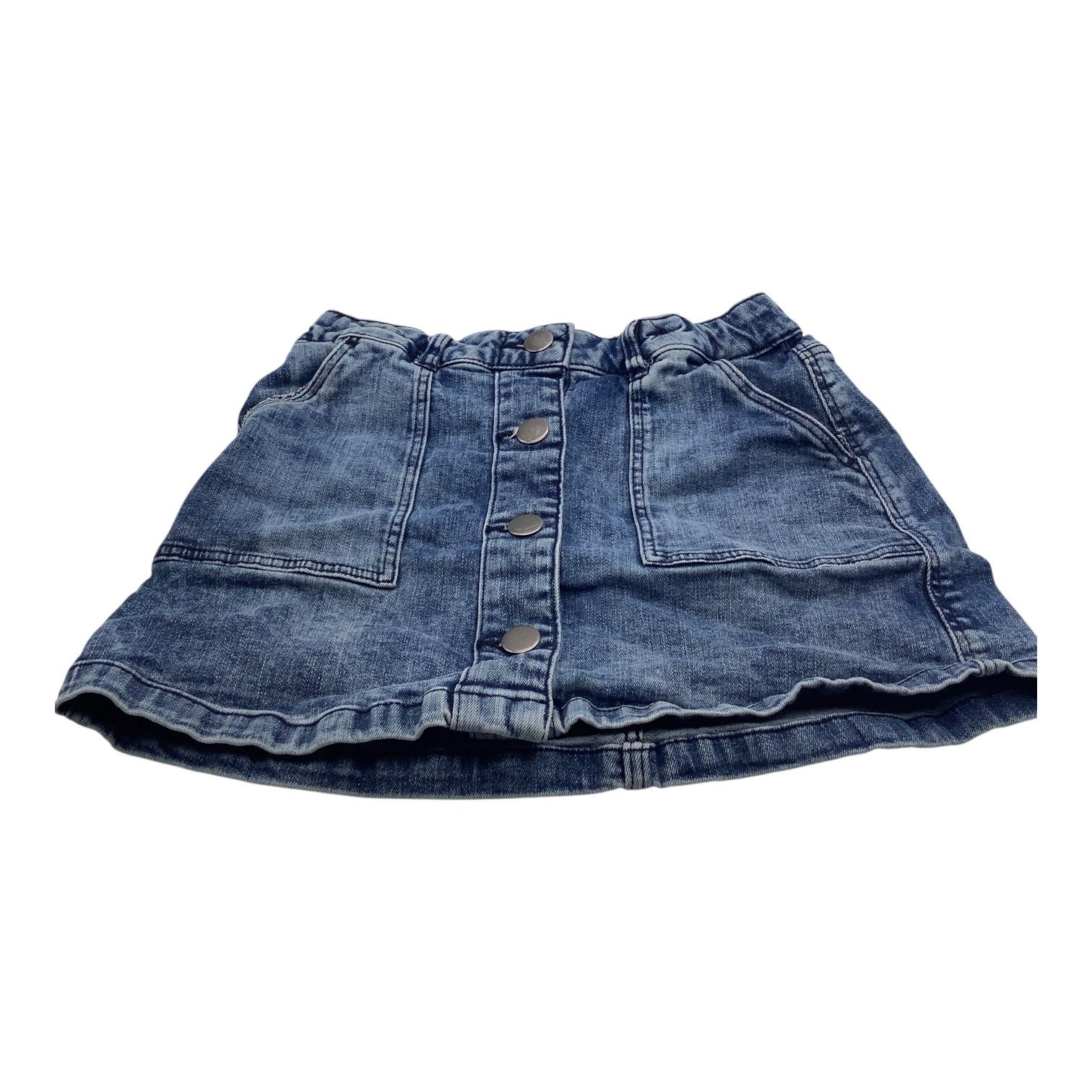 Girls Denim Skirt Blue Size 10-11 Elastic Waist With Button Closure & Pockets