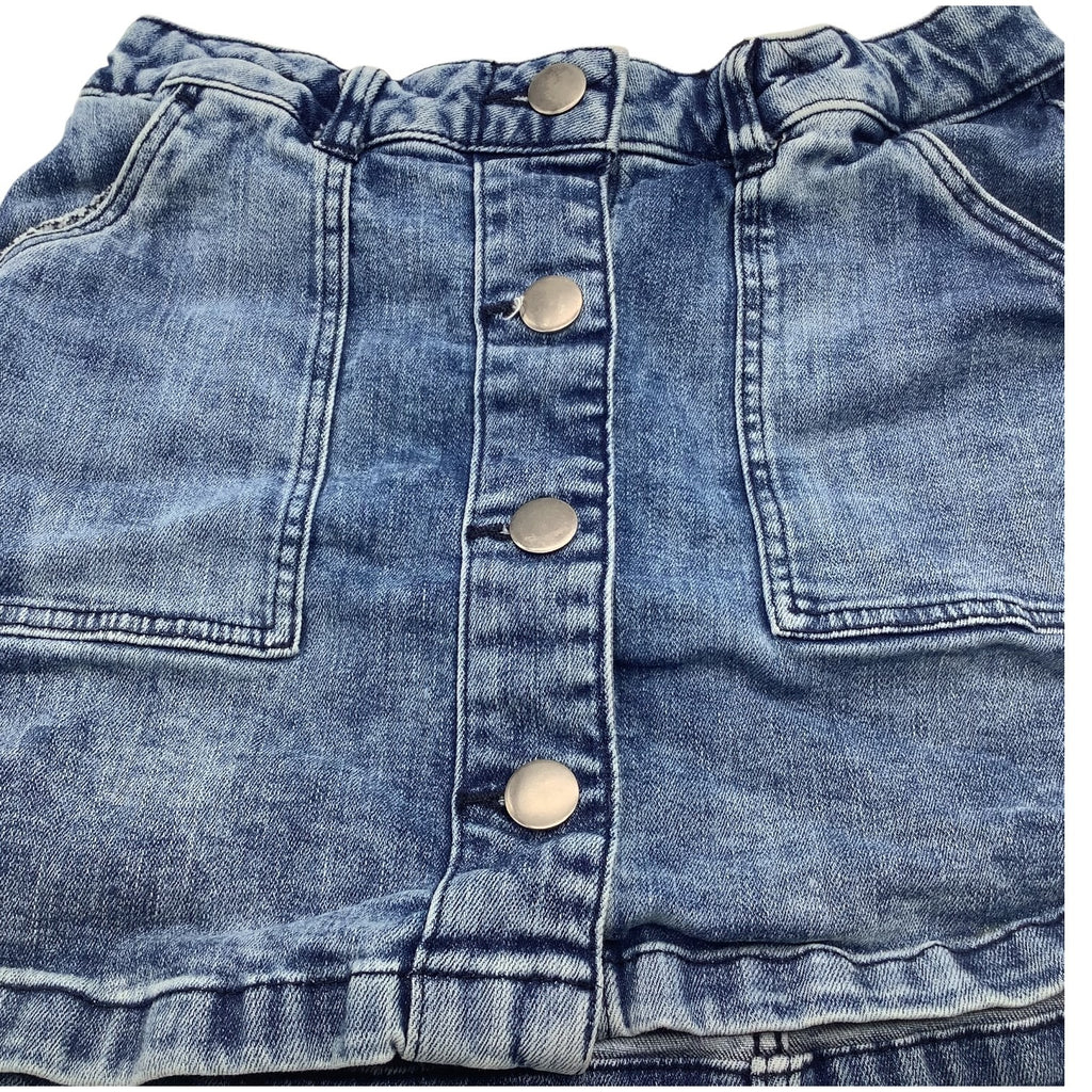 Girls Denim Skirt Blue Size 10-11 Elastic Waist With Button Closure & Pockets