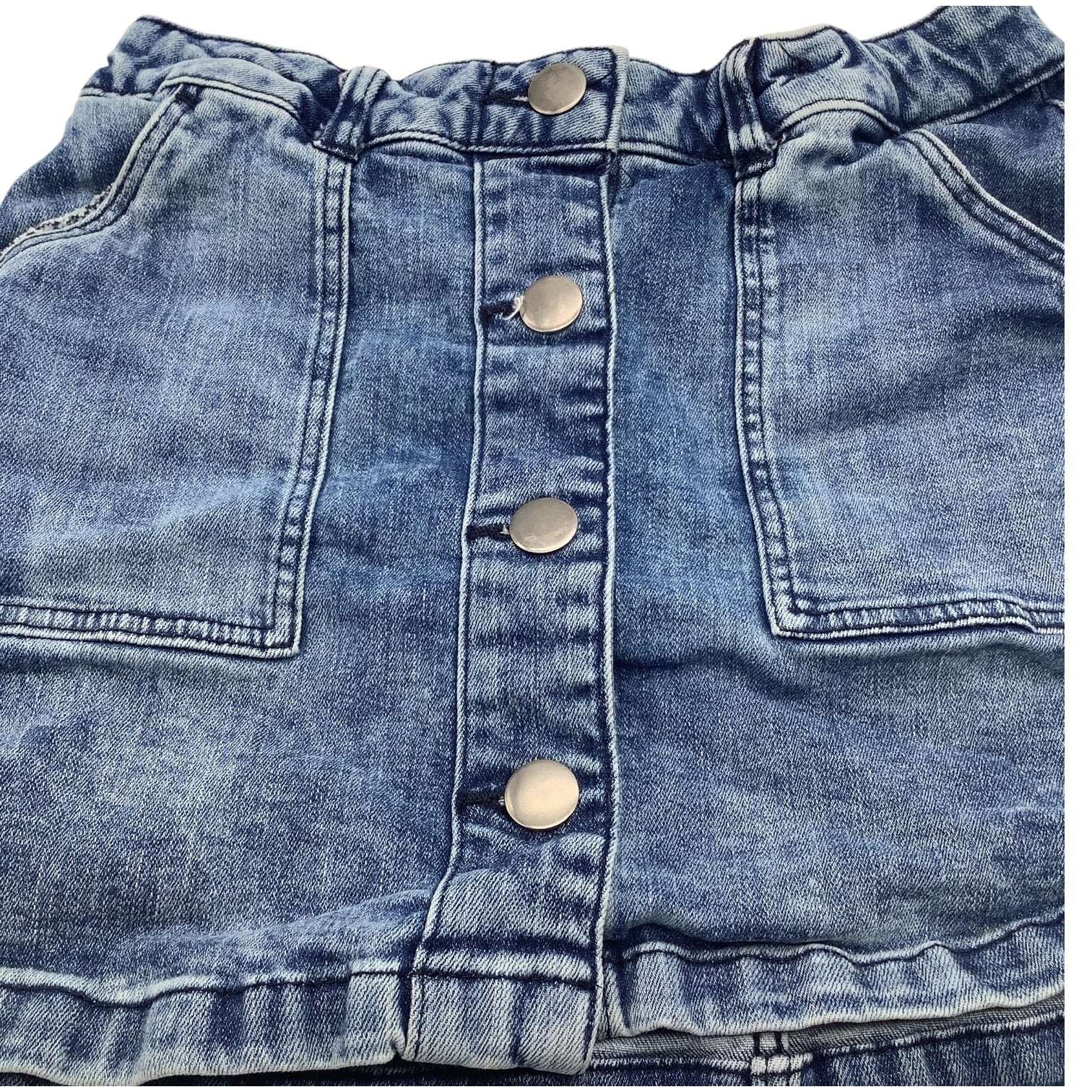 Girls Denim Skirt Blue Size 10-11 Elastic Waist With Button Closure & Pockets