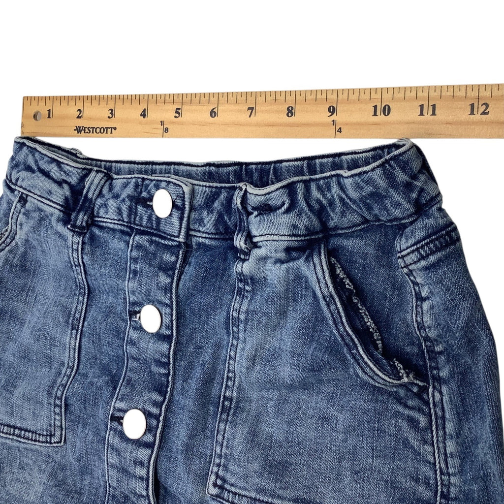 Girls Denim Skirt Blue Size 10-11 Elastic Waist With Button Closure & Pockets