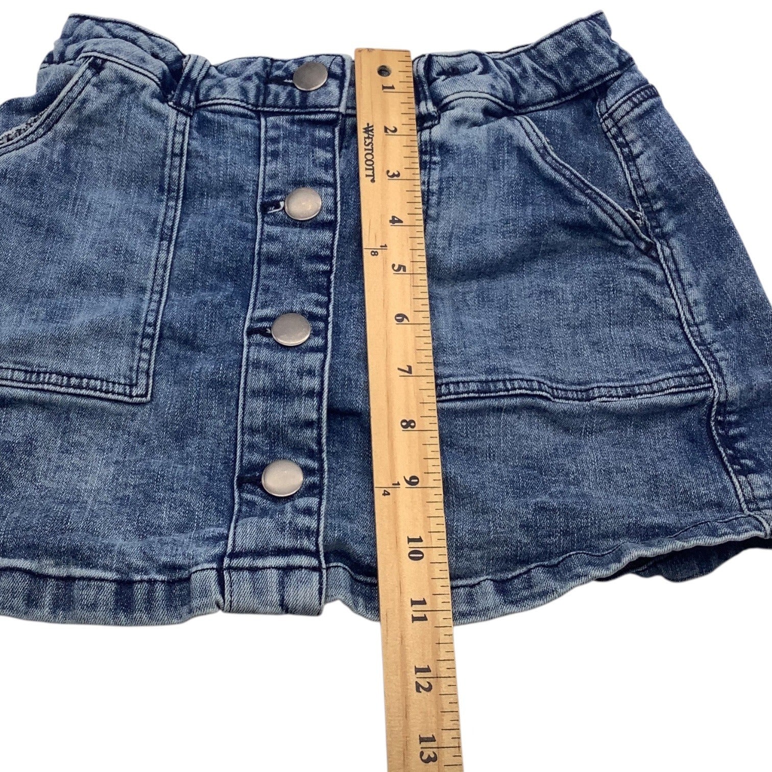Girls Denim Skirt Blue Size 10-11 Elastic Waist With Button Closure & Pockets