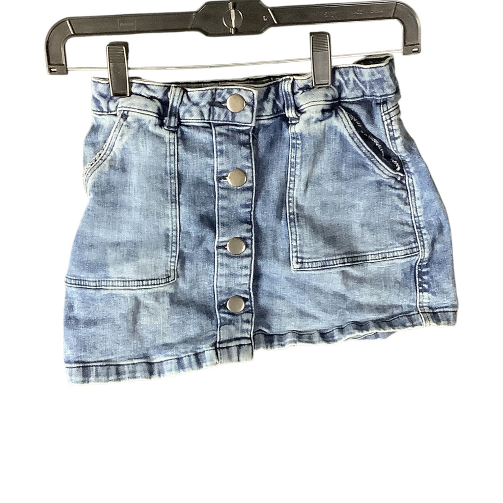 Girls Denim Skirt Blue Size 10-11 Elastic Waist With Button Closure & Pockets