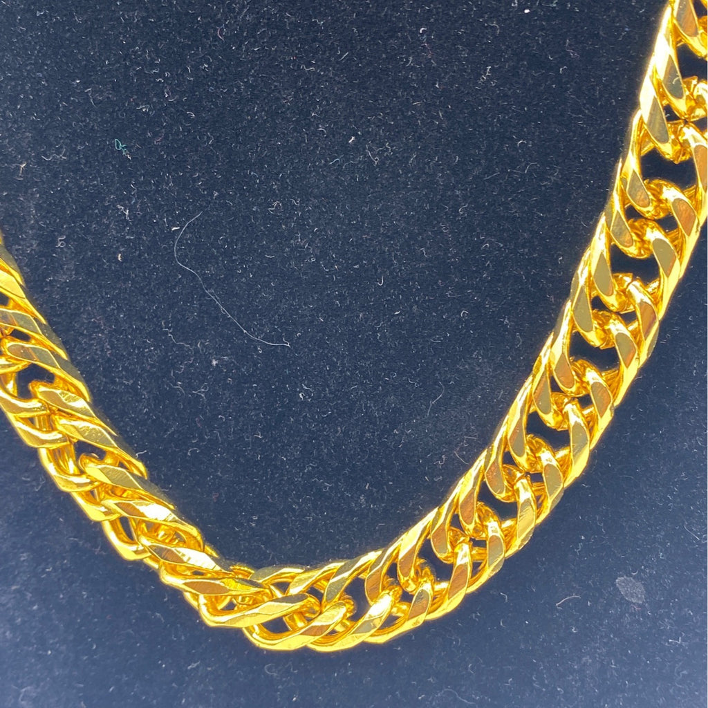 Bulky Cuban Chain Necklace Bracelet Gold Tone Unisex Jewelry Set Fashion