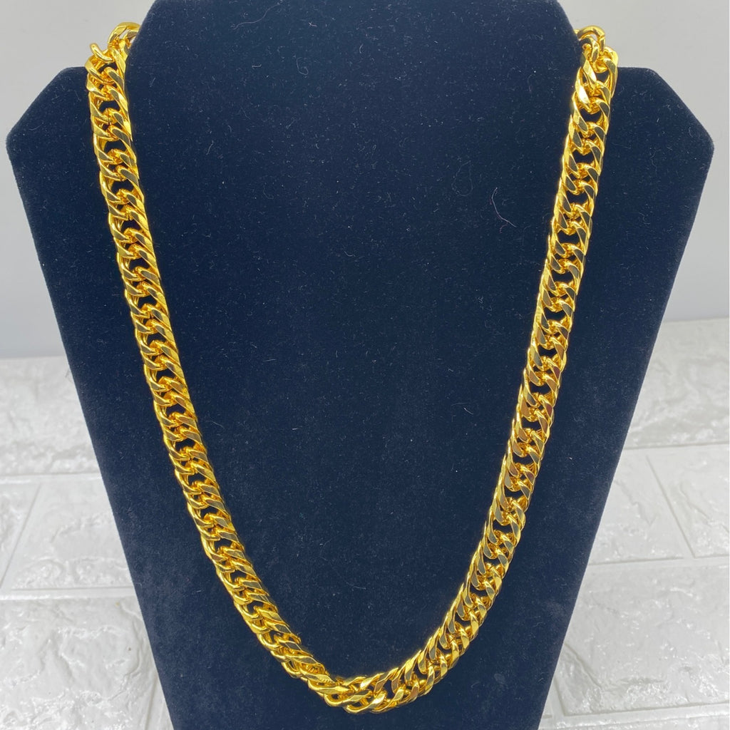 Bulky Cuban Chain Necklace Bracelet Gold Tone Unisex Jewelry Set Fashion