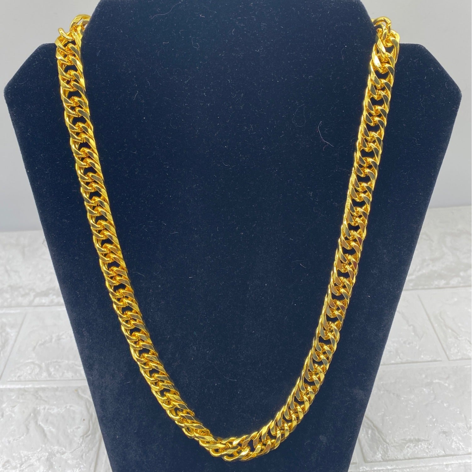 Bulky Cuban Chain Necklace Bracelet Gold Tone Unisex Jewelry Set Fashion