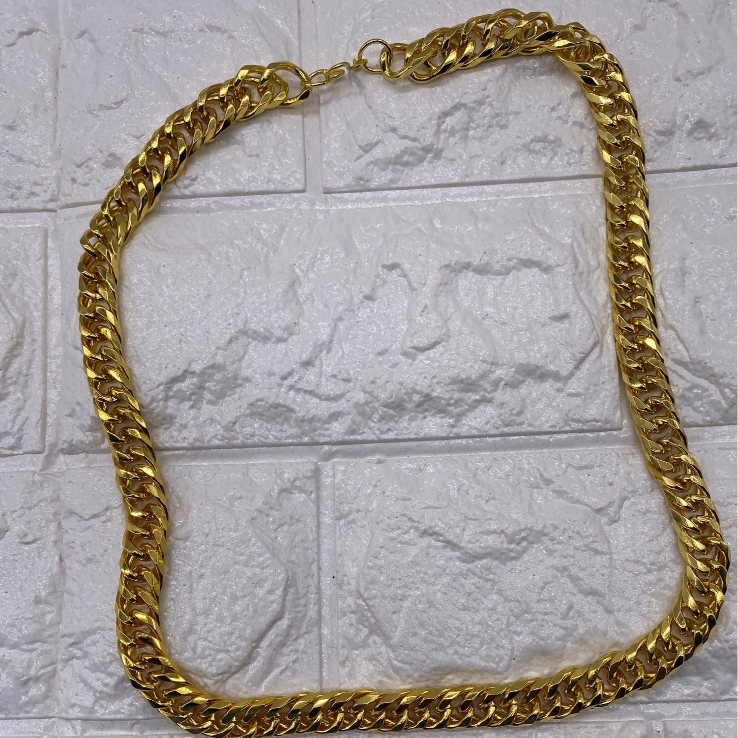 Bulky Cuban Chain Necklace Bracelet Gold Tone Unisex Jewelry Set Fashion
