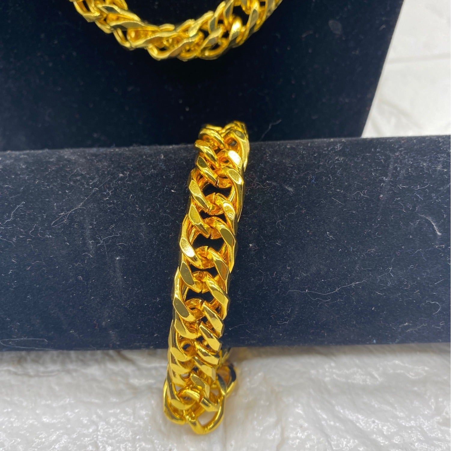 Bulky Cuban Chain Necklace Bracelet Gold Tone Unisex Jewelry Set Fashion
