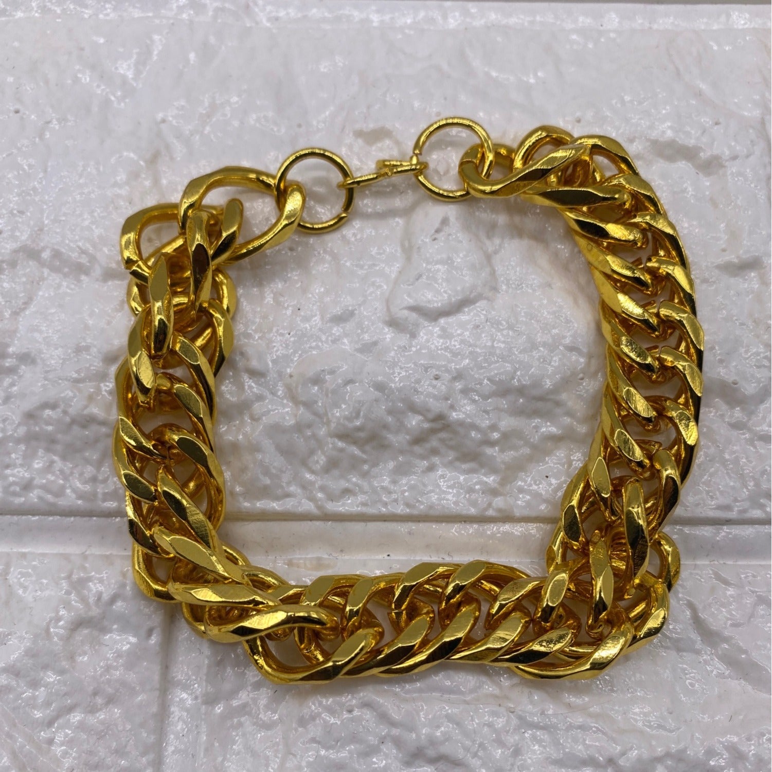 Bulky Cuban Chain Necklace Bracelet Gold Tone Unisex Jewelry Set Fashion