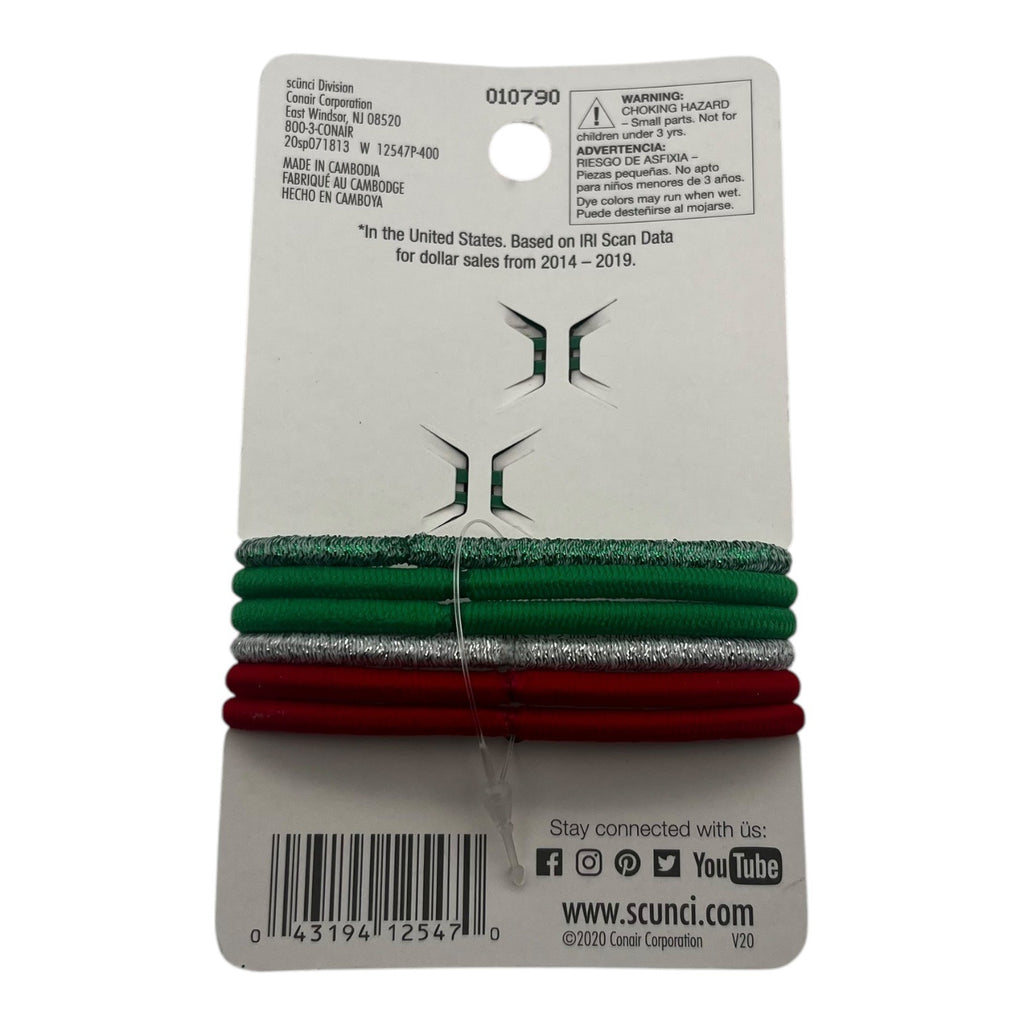 Scunci Holiday Christmas 8Pc Clips & Elastics Set With Green & Red Candy Cane