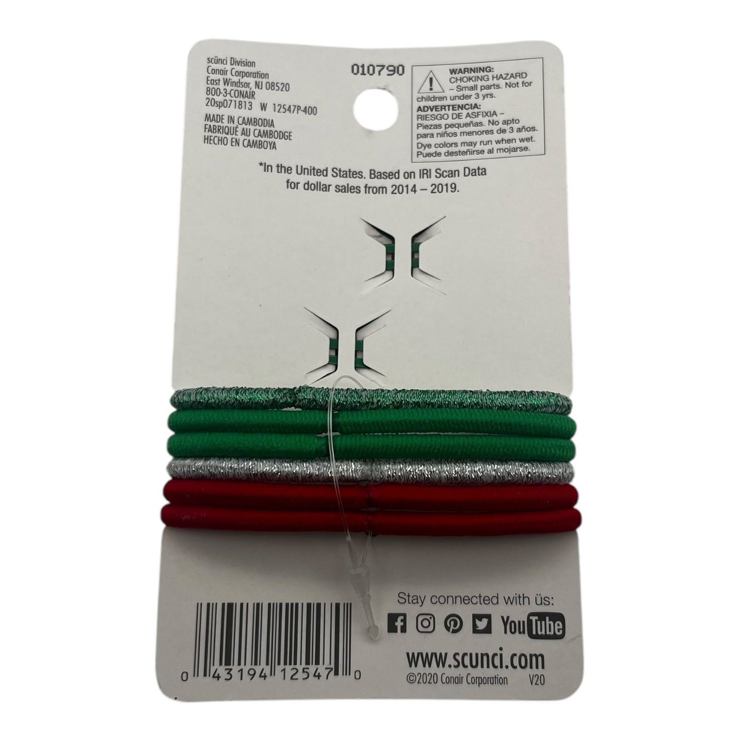 Scunci Holiday Christmas 8Pc Clips & Elastics Set With Green & Red Candy Cane