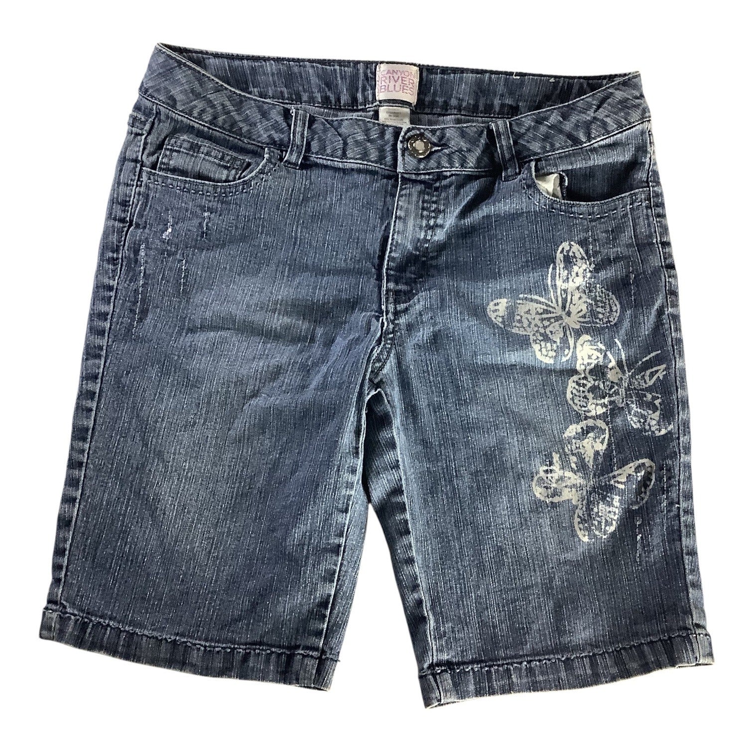 Girls Butterfly Print Denim Bermuda Shorts Size 14 1/2 Elastic Waist