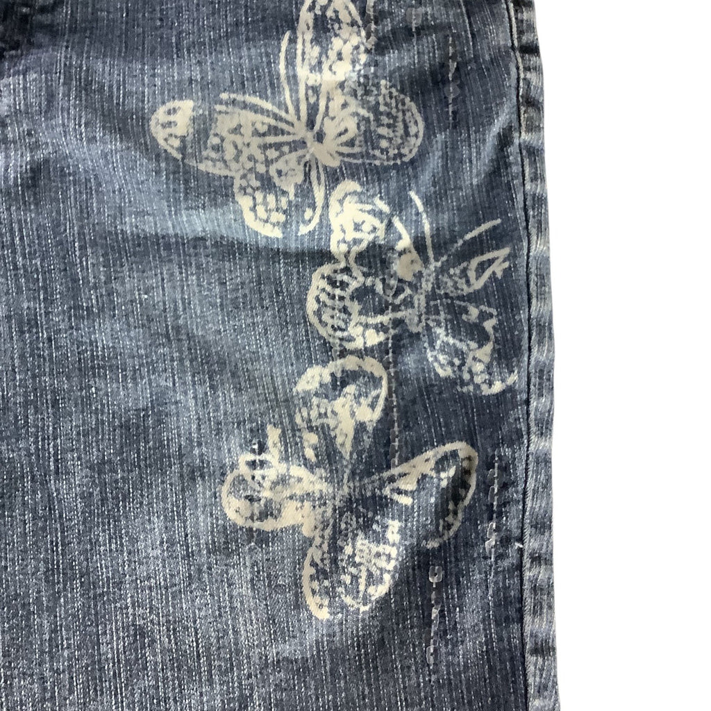 Girls Butterfly Print Denim Bermuda Shorts Size 14 1/2 Elastic Waist