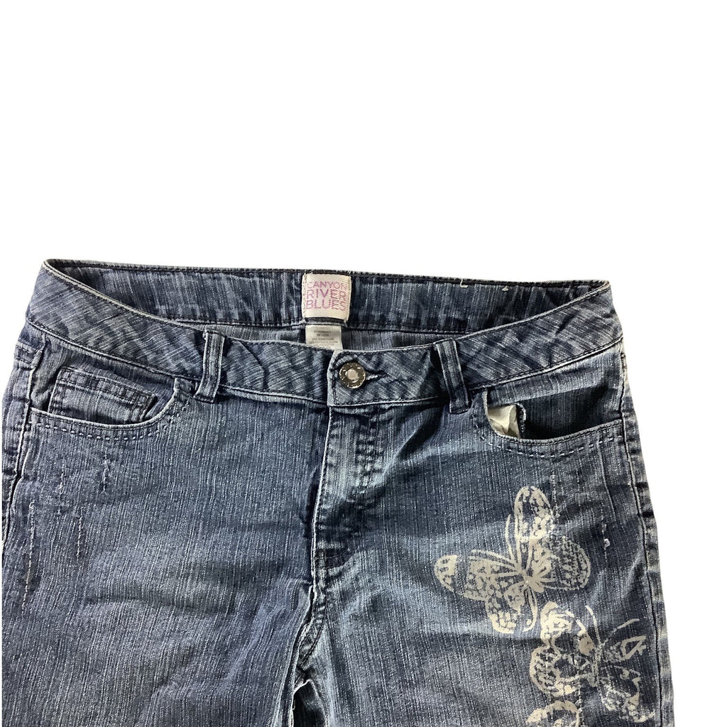 Girls Butterfly Print Denim Bermuda Shorts Size 14 1/2 Elastic Waist