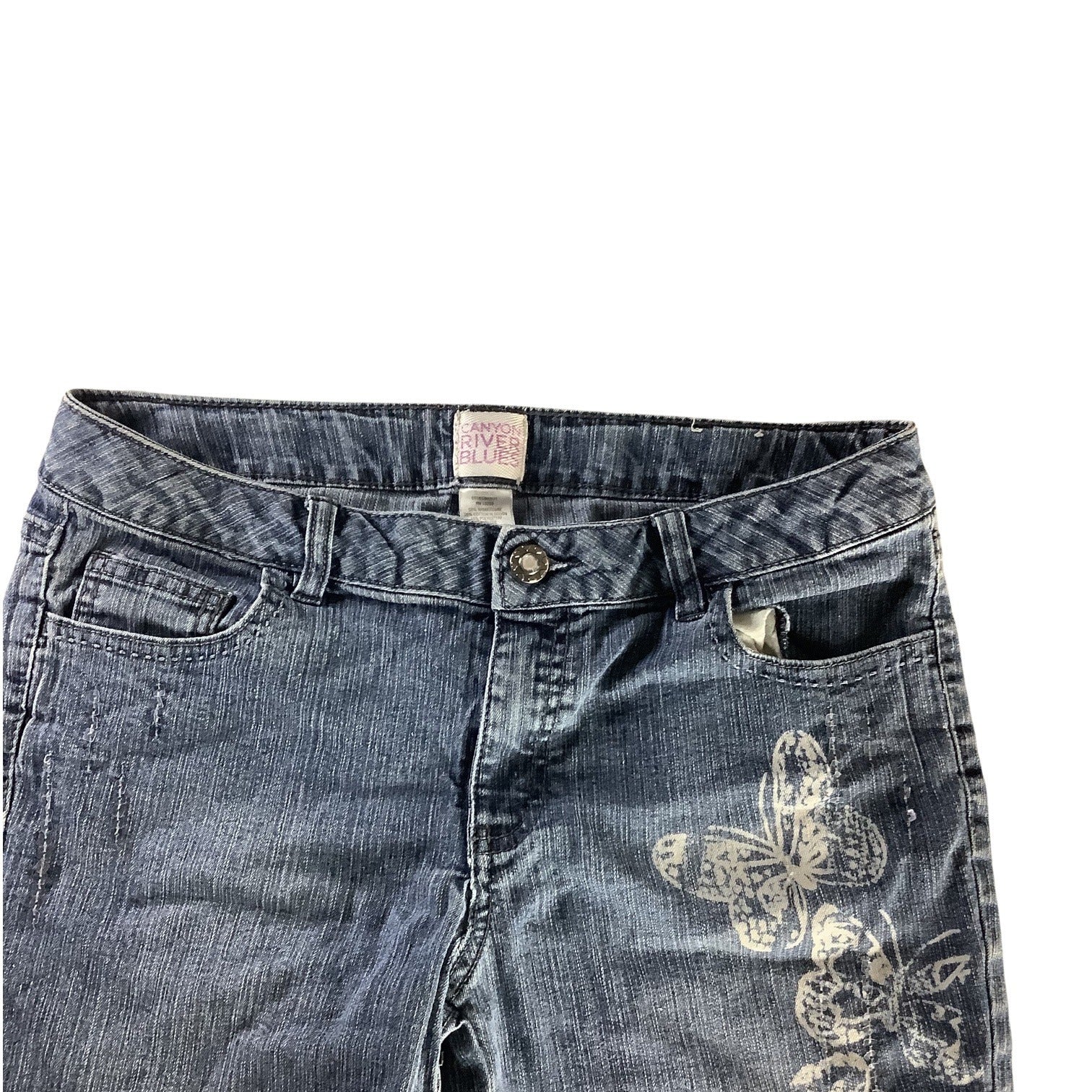 Girls Butterfly Print Denim Bermuda Shorts Size 14 1/2 Elastic Waist