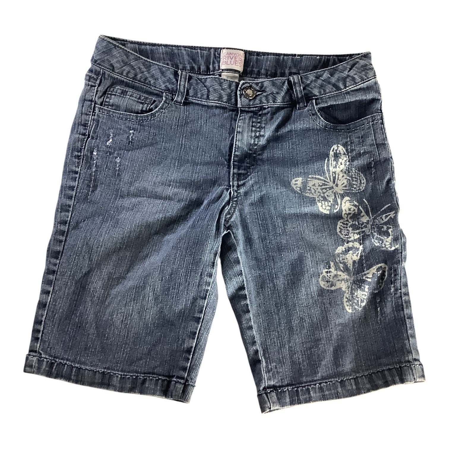 Girls Butterfly Print Denim Bermuda Shorts Size 14 1/2 Elastic Waist