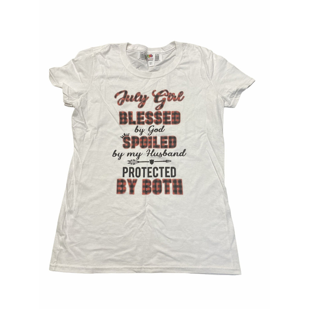 July Girl Fruit Of The Loom Women's Cotton T-Shirt White Size Small Crew Neck