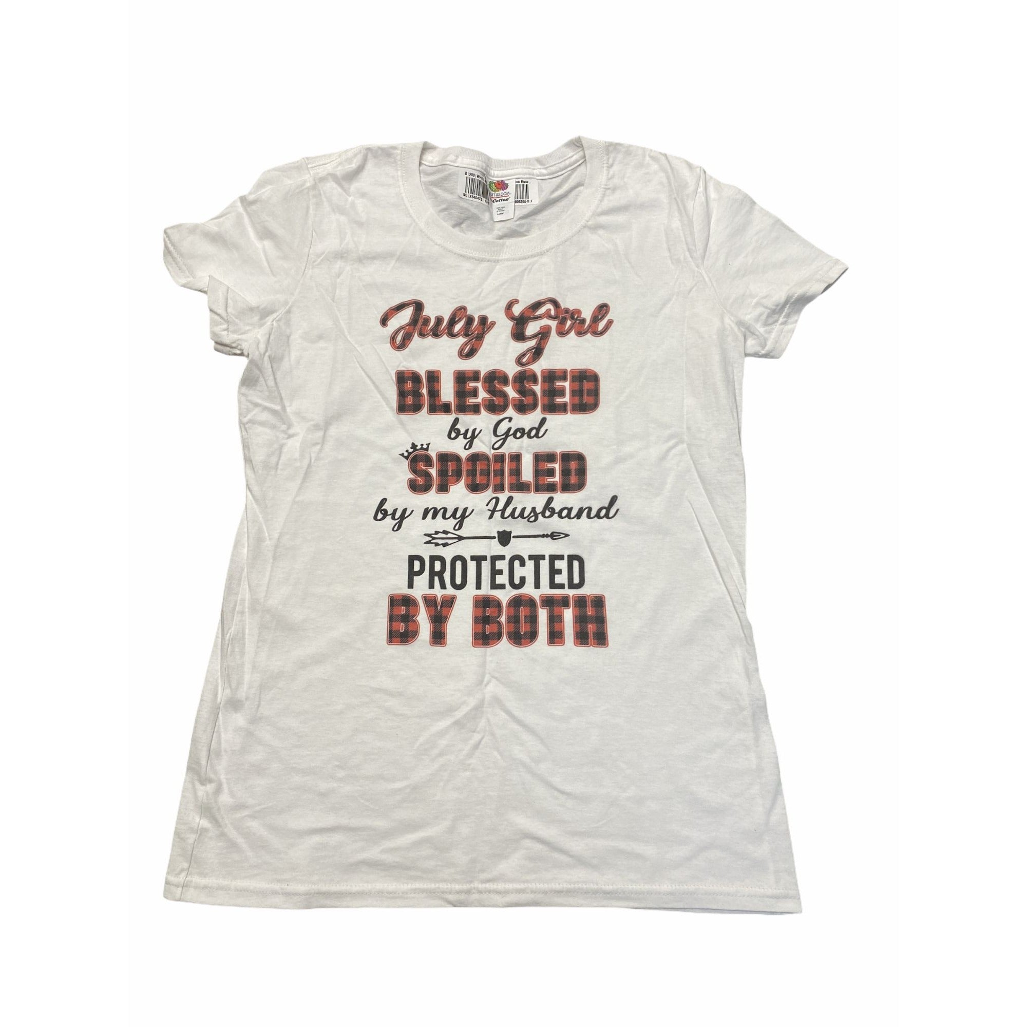 July Girl Fruit Of The Loom Women's Cotton T-Shirt White Size Small Crew Neck