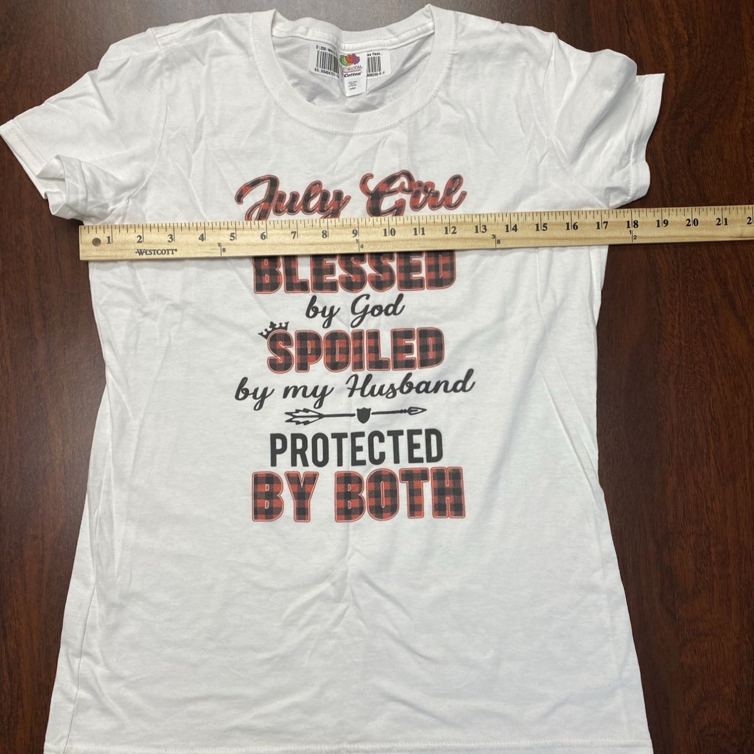 July Girl Fruit Of The Loom Women's Cotton T-Shirt White Size Small Crew Neck