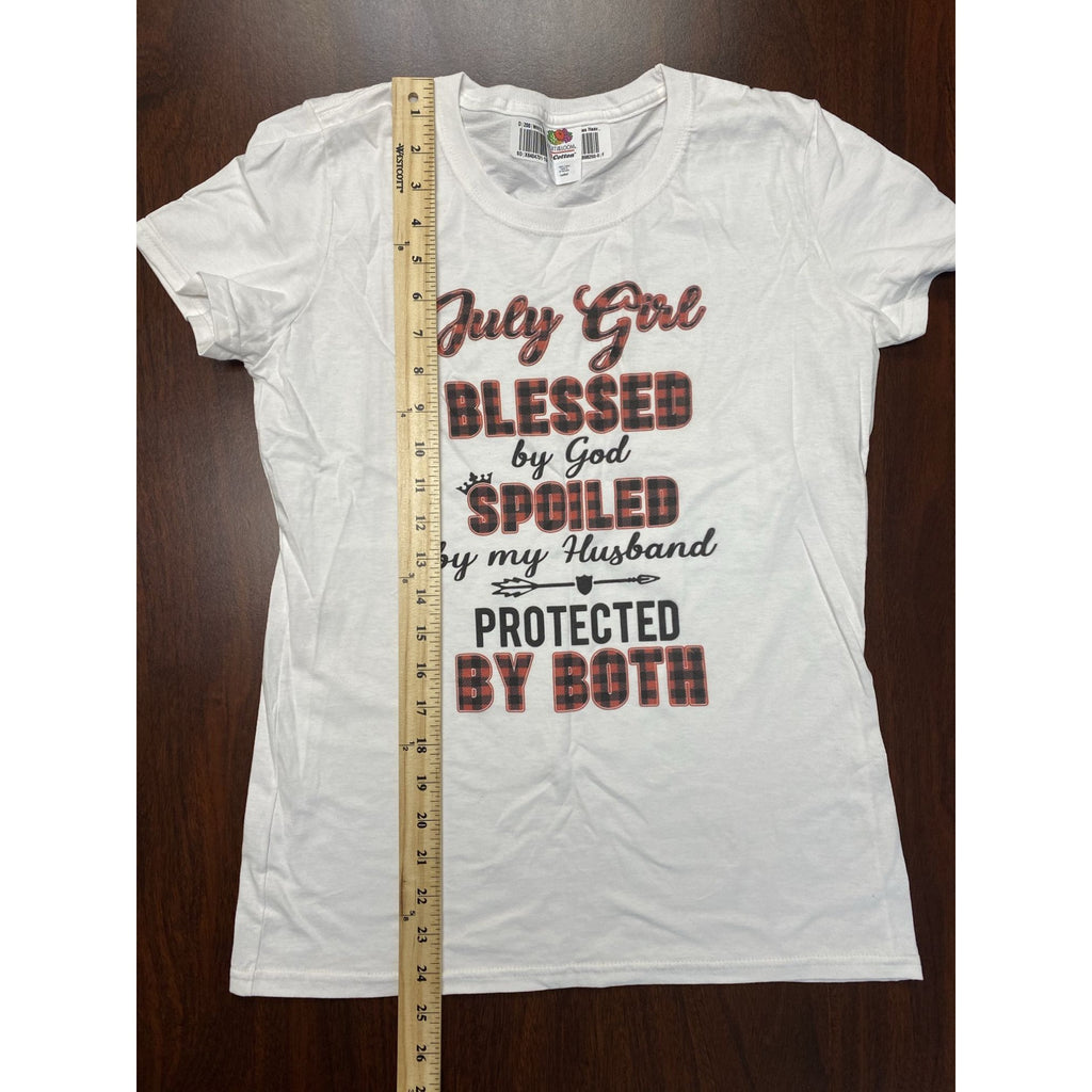 July Girl Fruit Of The Loom Women's Cotton T-Shirt White Size Small Crew Neck