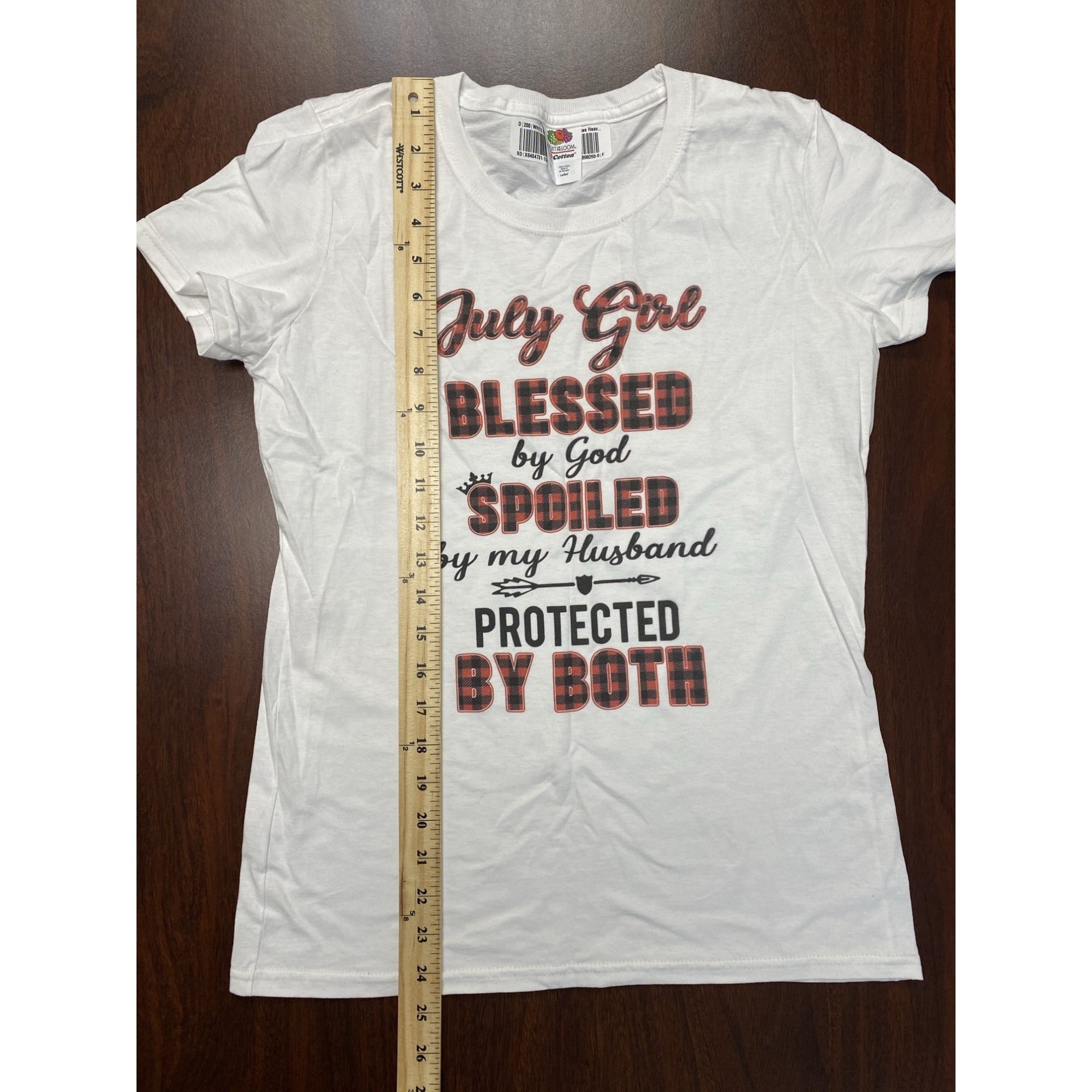 July Girl Fruit Of The Loom Women's Cotton T-Shirt White Size Small Crew Neck