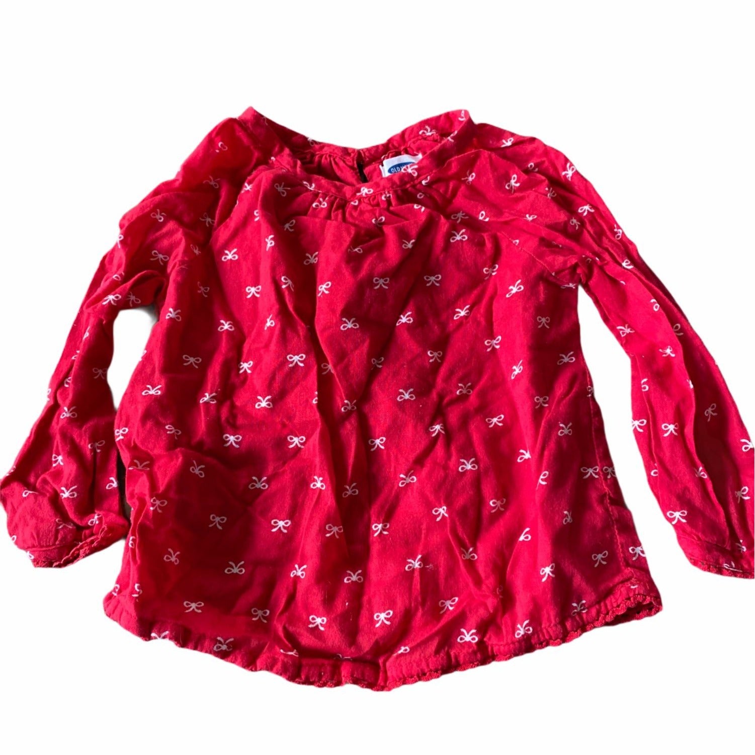 Old Navy Baby Girls Red Shirt With White Ribbon Print Long Sleeves Size 12-18M