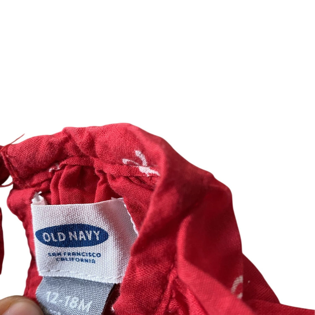 Old Navy Baby Girls Red Shirt With White Ribbon Print Long Sleeves Size 12-18M